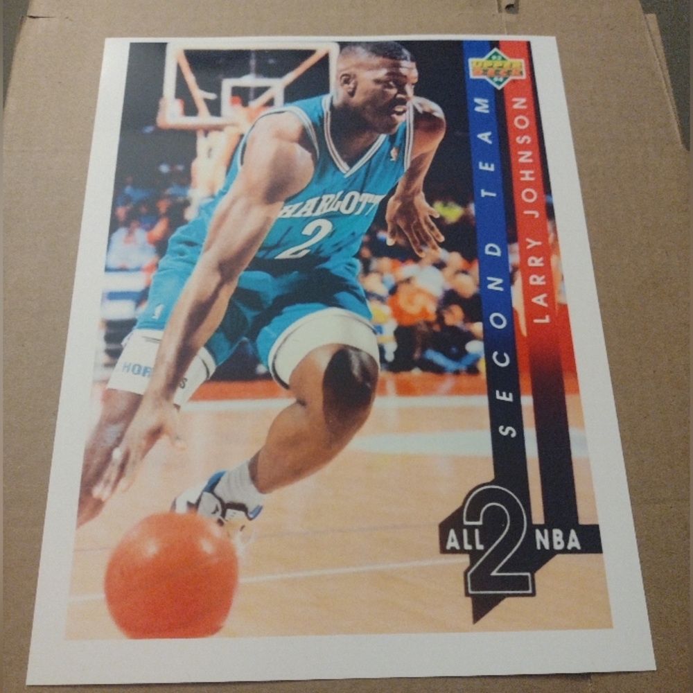 BRAND NEW!💯 LARRY JOHNSON OLD SCHOOL 8.5x11 CHARLOTTE HORNETS GLOSSY POSTER!🔥